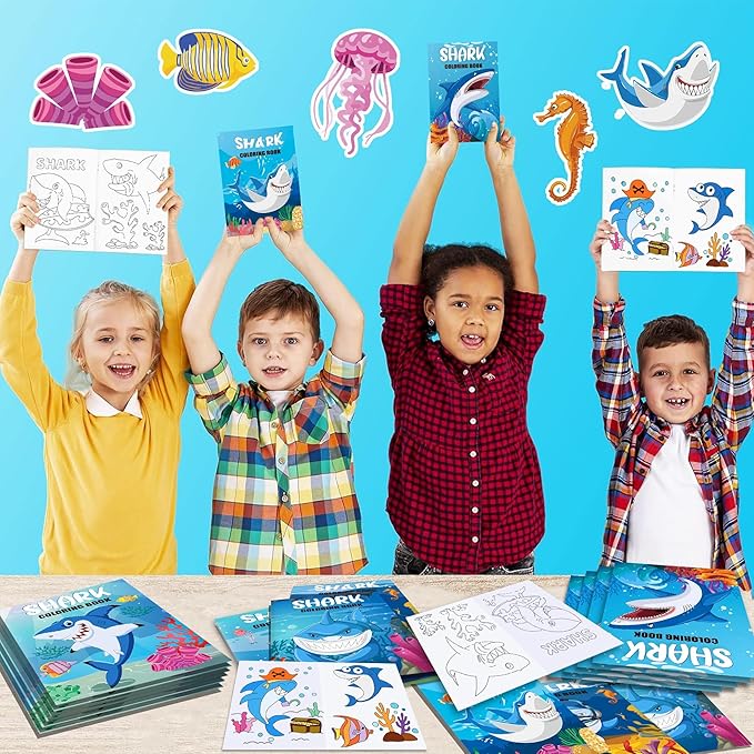 146Pcs Baby Shark Party Favors for Toddlers Kids 4-8 Under The Sea Animals Coloring Books with Crayons Bulk Birthday Supplies Tattoo Stickers Stamper Bracelets School Classroom Reward Gift Goodie Bags