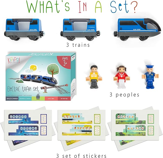 Battery Operated Action Locomotive Toy Train Set for Wooden Train Tracks, (Magnetic)-Compatible with Thomas The Train Toys, Brio Train Set for Toddlers 3-5 and up, Stocking Stuffers for Kids