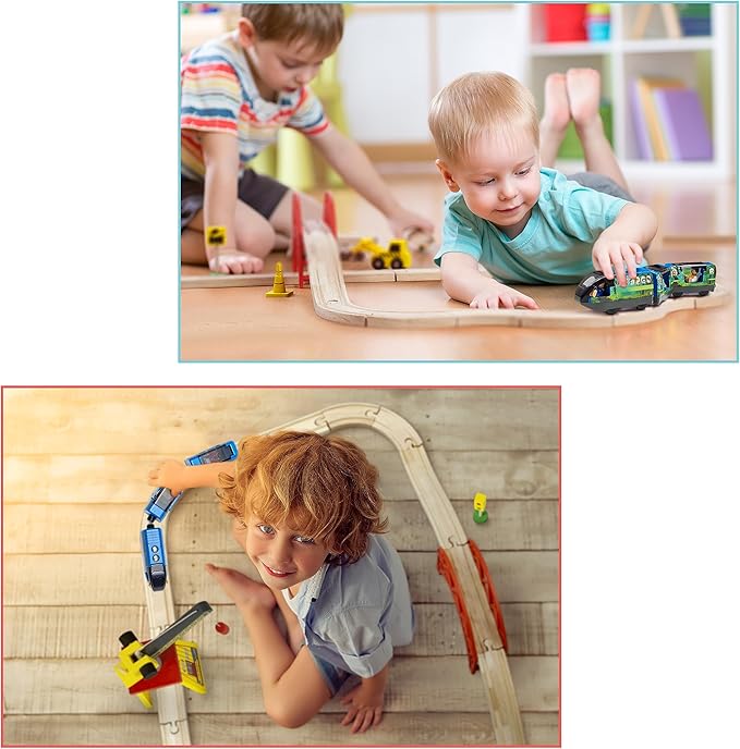 Battery Operated Action Locomotive Toy Train Set for Wooden Train Tracks, (Magnetic)-Compatible with Thomas The Train Toys, Brio Train Set for Toddlers 3-5 and up, Stocking Stuffers for Kids