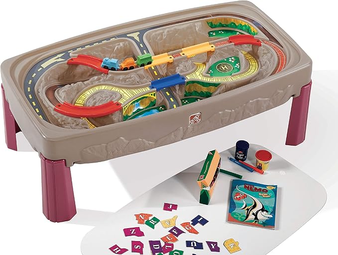 Step2 Deluxe Canyon Road Train & Track Table, Kids Activity Table for Cars, Cover Included, Made of Durable Plastic, Includes 3-Piece Train Set, For Toddlers 3+ Years Old