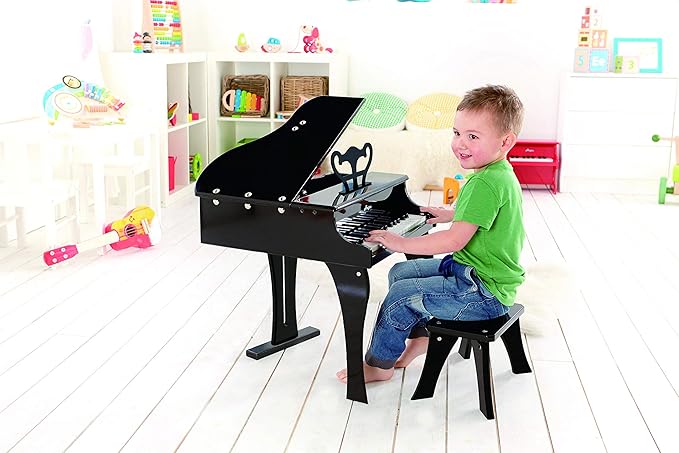 Hape Classic Grand Black Piano| Thirty Key Wooden Keyboard Musical Toy Set for Kids Age Year 3 and up
