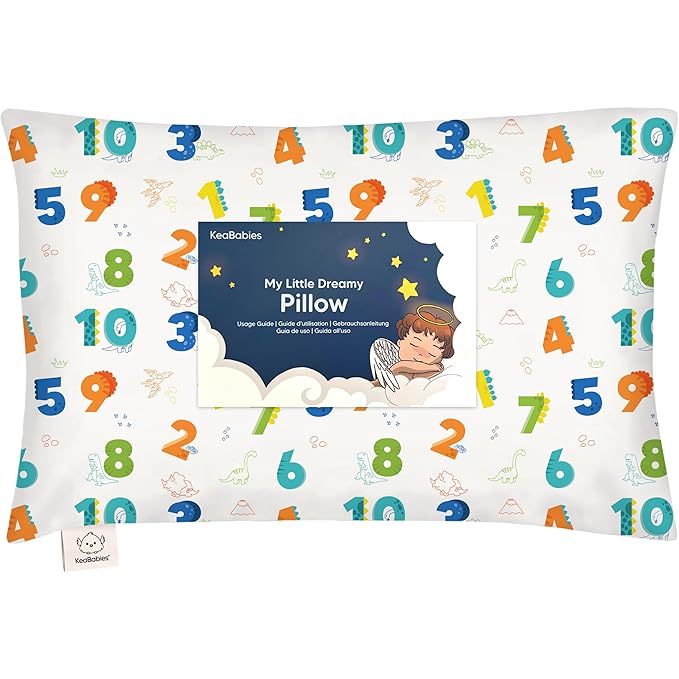 Toddler Pillow with Pillowcase - 13x18 My Little Dreamy Pillow, Organic Cotton Toddler Pillows for Sleeping, Kids Pillow, Travel Pillows, Mini Pillow, Nursery Pillow, Toddler Bed Pillow (Dino123)