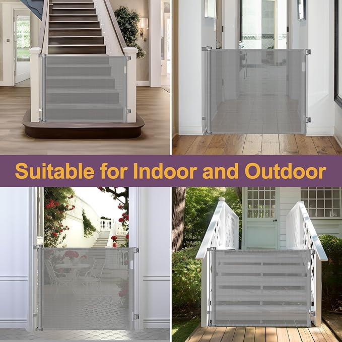 42" Tall X 60" Wide Retractable Pet Gates for Doorways Extra Tall Baby Gates for Dogs Tall Mesh Dog Gate Tall Retractable Gates for Baby and Pet Indoor Outdoor Mesh Cat Gate (Gray)