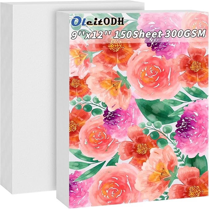 300 Sheets Cotton Watercolor Paper Bulk -140LB/300GSM Art Paper-9 x 12 inch Painting & Craft Paper, Finger Paints, Watercolor, Tempera, Drawing, Art Room & Home School Crafts