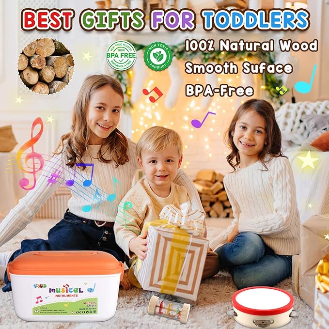 Kids Musical Instruments Montessori Baby Musical Toys for Toddlers 3-5 Wooden Percussion Instruments Toy for Preschool Educational