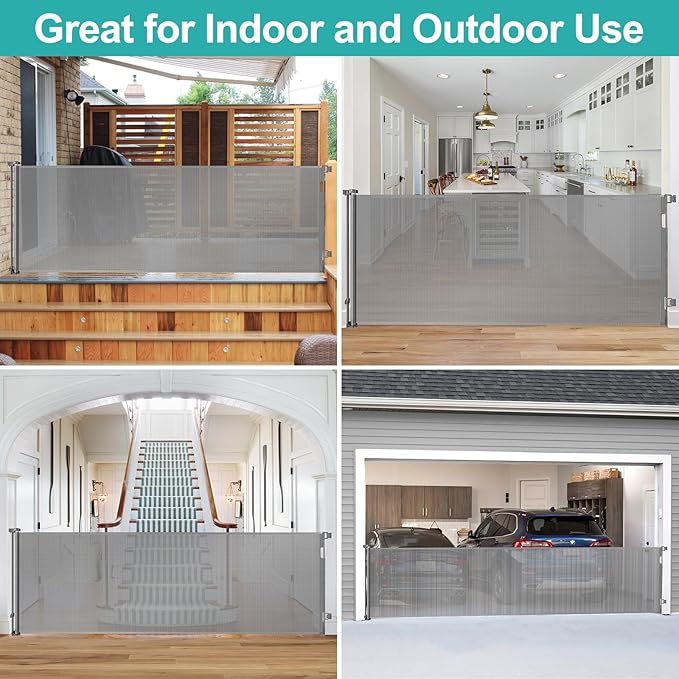 42" Tall X 95" Wide Extra Tall and Wide Baby Gate Extra Wide Baby Gate Extra Tall Retractable Dog Gate for The House Extra Wide Pet Gate Extra Tall Dog Gate Extra Large Baby Gate Outdoor Gate for Deck