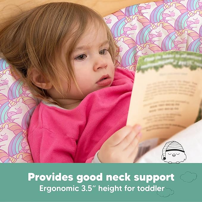 Toddler Pillow with Pillowcase - 13x18 My Little Dreamy Pillow, Organic Cotton Toddler Pillows for Sleeping, Kids Pillow, Travel Pillows, Mini Pillow, Nursery Pillow, Toddler Bed Pillow (Unicorn)