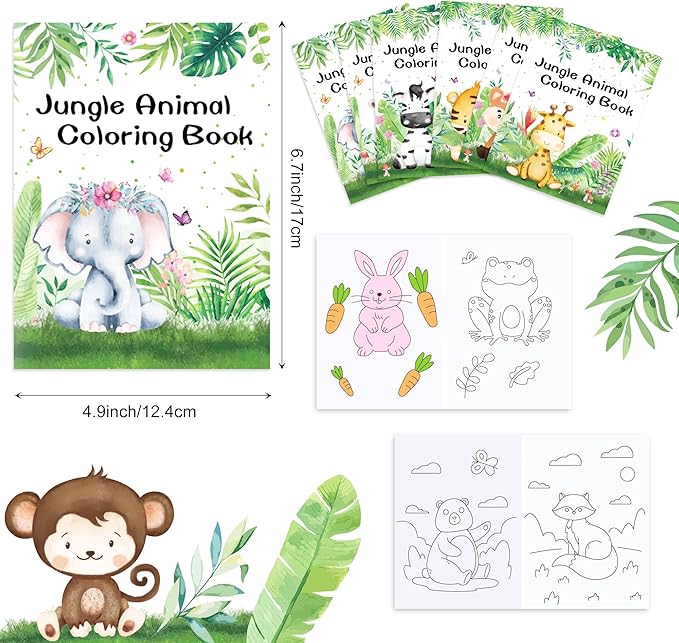 16 Pcs Jungle Animal Coloring Books Bulk Mini Coloring Books Bulk for Kids DIY Art Drawing Activity Book Set for Jungle Animals Theme Birthday Party Favor