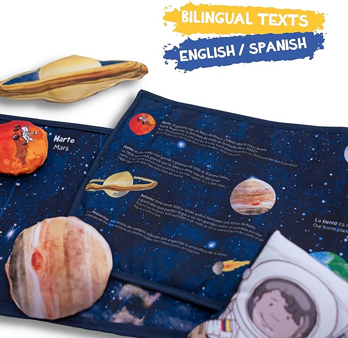 Solar System Cloth Book for 3 Year Old Toddler| Outer Space Fabric Book for Toddlers | Astronaut Plush Toy Included | Preschool and Early Learning | Carry on Travel Play and Learn Sensory Toys.