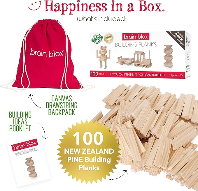 Natural Wooden Blocks for Kids Ages 4-8 - Montessori Blocks for Hands-on Learning - STEM and Architecture for Kids (100 Building Blocks)