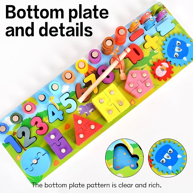 Wooden alphanumeric Shapes Jigsaw Ring Count Classification Toys Math Shapes Building Blocks Toddler Learning Playboard Math Fishing Educational Toys Montessori Educational Toys (color4)