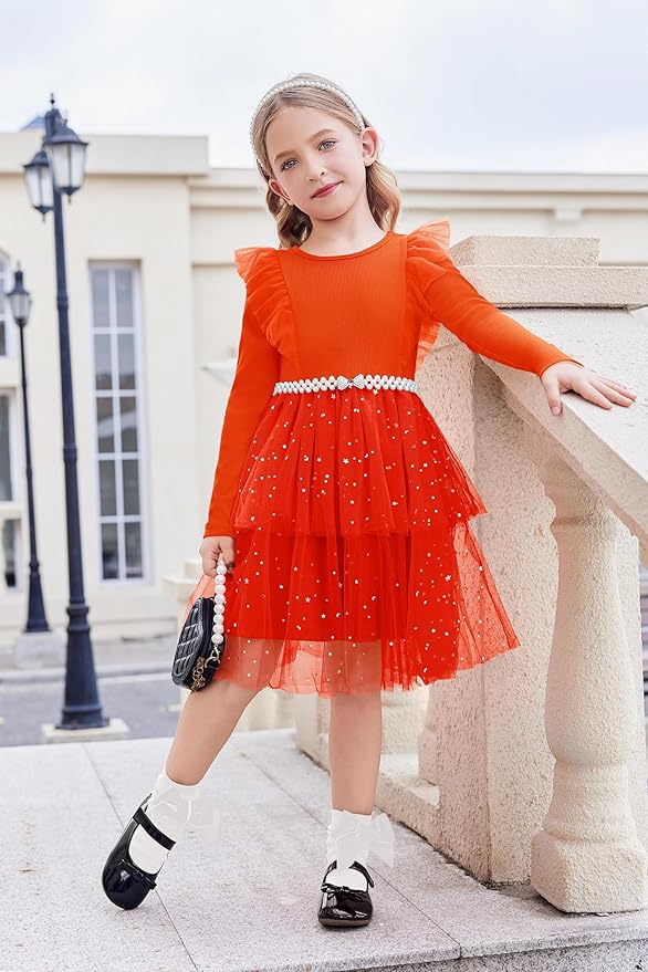 Arshiner Toddler Dress Baby Girls Tutu Tiered Formal Party Sequin Tulle Dresses Fall Winter Clothes for 1-6 Years