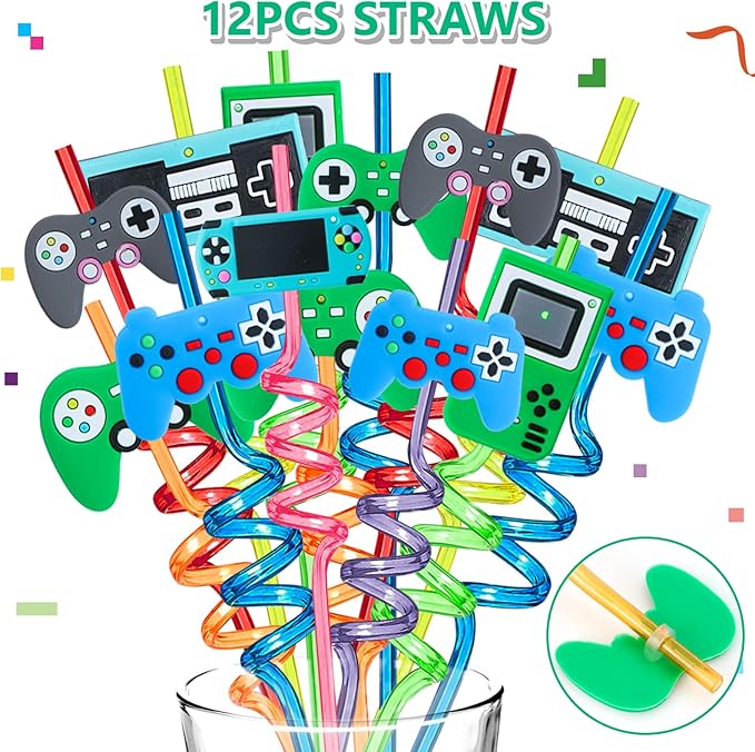 146Pcs Video Game Party Favors Birthday Supplies, Cup VIP Pass with Lanyard Straw Silicone Bracelet Keychain Stamper Tattoo Sticker Kids Gamer Birthday Party Favors Gaming Game On Goodies Bags
