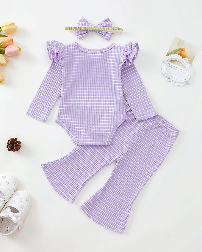 SUNNY PIGGY Newborn Baby Girl Clothes Infant Girls Outfits Ruffle Long Sleeve Romper Pants Set with Headband