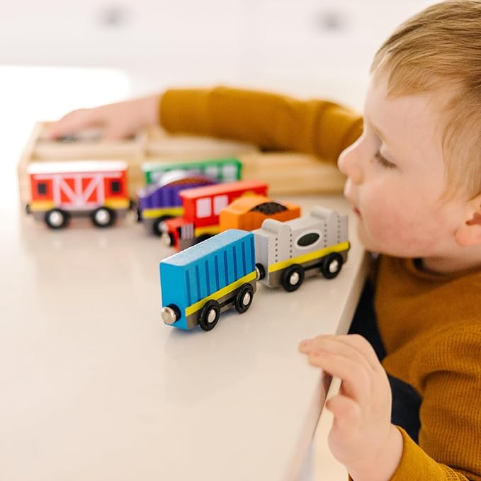 Melissa & Doug Wooden Magnetic Train Cars - 8 Piece Educational and Skill-Building Wooden Toy for Boys and Girls Magnetic Train, For Toddlers And Kids Ages 3+