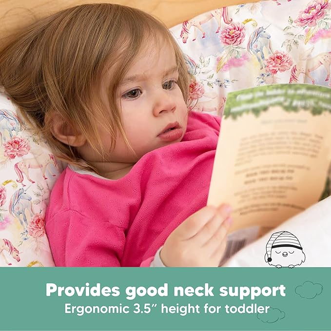 Toddler Pillow with Pillowcase - 13x18 My Little Dreamy Pillow, Organic Cotton Toddler Pillows for Sleeping, Kids Pillow, Travel Pillows, Mini Pillow, Nursery Pillow, Toddler Bed Pillow(Fantasy)