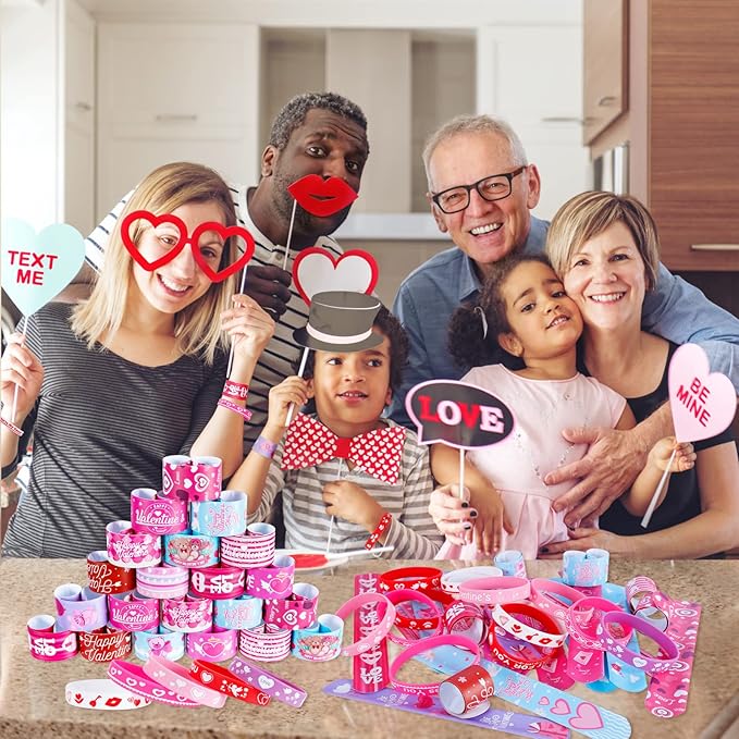 72 Pcs Valentines Slap Bracelets Rubber Bracelets Valentines Party Favors Gifts for Kids School Classroom Goodie Bag Stuffers