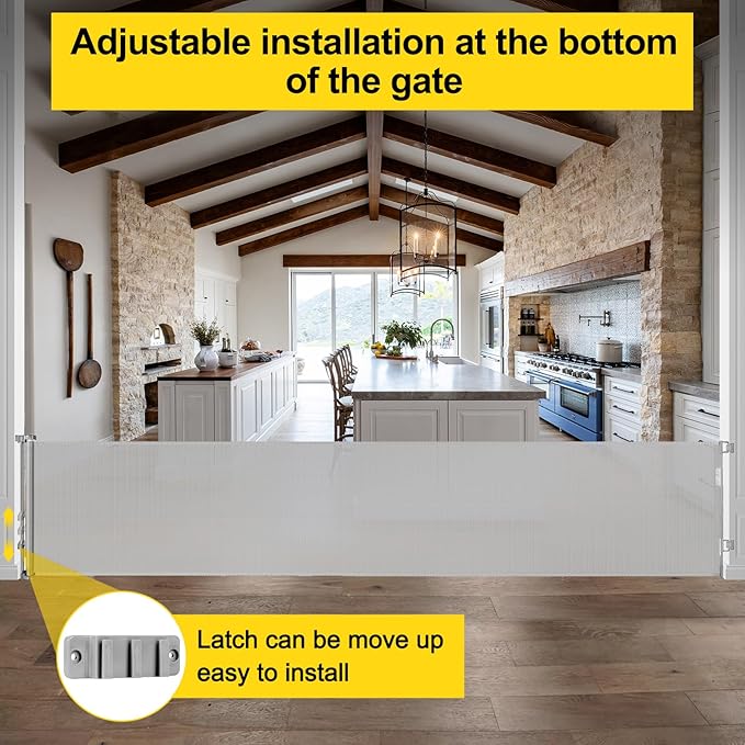 175 Inch Extra Wide Retractable Baby Gates for Large Openings, Extra Long Retractable Dog Gate for Doorways 33" Tall Mesh Pet Gate for Wide Openings Large Baby Gate for Indoor Outdoor (Light Gray)