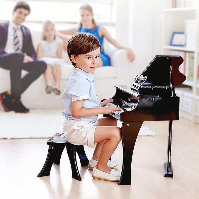 Hape Classic Grand Black Piano| Thirty Key Wooden Keyboard Musical Toy Set for Kids Age Year 3 and up