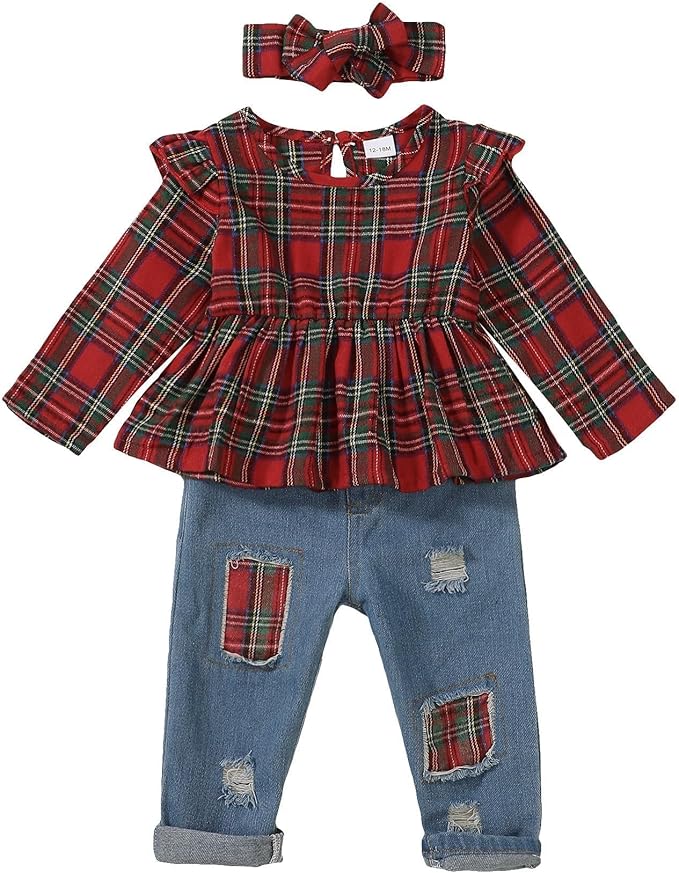 Mioglrie Toddler Baby Girl Clothes 2T 3T 4T 12 18 24 Months Toddler Fall Winter Girls Outfit Jeans Pants Clothing Set
