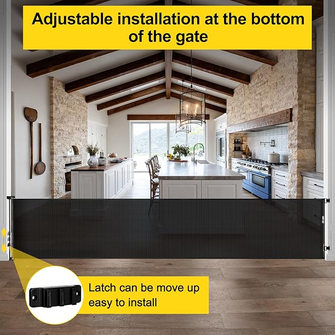 175 Inch Extra Wide Retractable Baby Gates for Large Openings, Extra Long Retractable Dog Gate for Doorways 33" Tall Mesh Pet Gate for Long Openings Extra Large Baby Gate for Indoor Outdoor (Black)