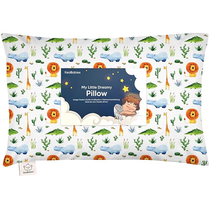 Toddler Pillow with Pillowcase - 13x18 My Little Dreamy Pillow, Organic Cotton Toddler Pillows for Sleeping, Kids Pillow, Travel Pillows, Mini Pillow, Nursery Pillow, Toddler Bed Pillow (Zoo)