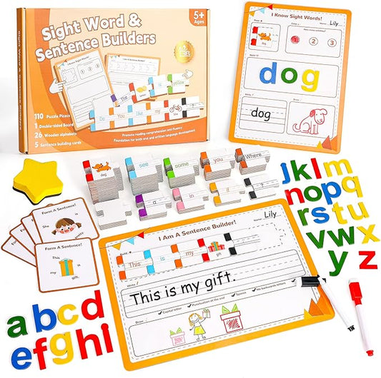 145 PCS Sentence Building for Kids, Sight Word Games Puzzle, Special Education Classroom Must Haves, Montessori Grammar Reading Game, Speech Therapy Cardboard Birthday Toys for Kindergarten