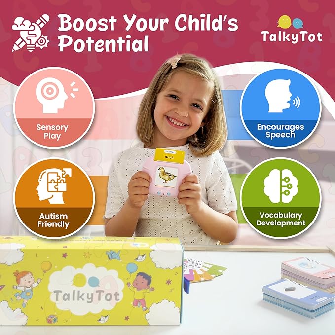 510 Words Talking Flash Cards for Toddlers 1-3, Pocket Speech for Toddlers, Card Early Education Device, Phonics Flash Cards, Word Learning Toys for Toddlers 1-3, Pocketspeech