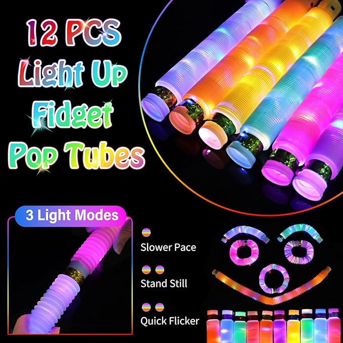 156 PCS Glow in the Dark Party Supplies, 12 Light Up Pop Tubes, 12 LED Glasses, 12 Light Up Headband, 20 Finger Lights and 100 Glow Sticks, Neon Party Favors for Glow Party, Birthday