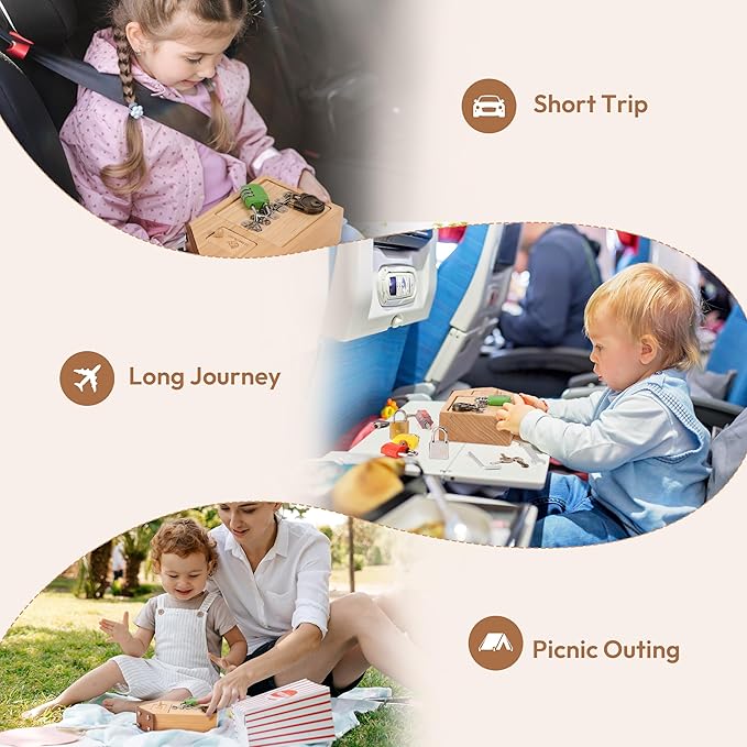 Montessori Screwdriver Board with Lock and Key Toy, Wooden Montessori Toys for Kids 3 4 5 Year Old, Toddler Fine Motor Skills STEM Toy, Preschool Sensory Learning Toy for Boys Girls Travel