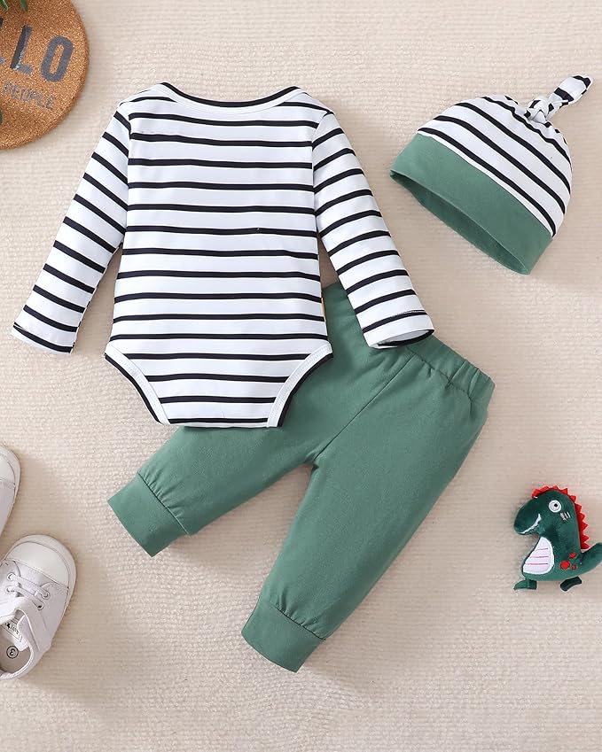 SUNNY PIGGY Baby Boy Clothes Newborn Infant Boys Outfits Romper Hat Pants 3PC Set 0-3 3-6 6-12 12-18 Month Clothing Gift