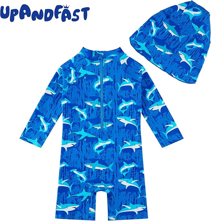 upandfast Baby/Toddler Swimsuit UPF 50+ Sun Protection One Piece Zipper Bathing Suit with Sun Hat Infant Beach Swimwear