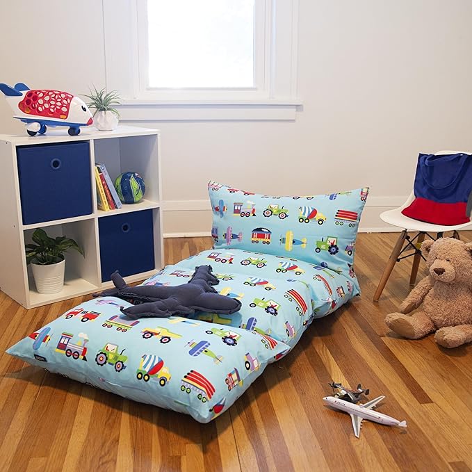 Wildkin Kids Floor Lounger: Ideal for Boys and Girls, Travel-Friendly, Perfect for Sleepovers - Pillow Lounger for Kids, Requires Standard Size Pillows Not Included (Trains, Planes, and Trucks)