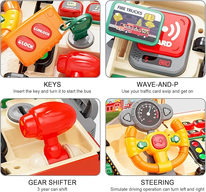 HONGTUO Fire Truck Toys with Teaching Meaning, Simulation Steering Wheel Driving Toy, Toddlers Fire Truck Toy with Sound and Light, Simulate a Rescue fire Scene,Gift for 3-5 Boys & Girls