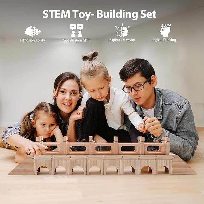 Building Toys, Building Blocks for Toddlers 3-5, Wooden Toy Building Sets Huge-Bridge Montessori Toys Creativity for Kids STEM Learning Toys for Toddlers Preschool Educational Construction Toys Age3+