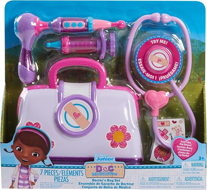DOC MCSTUFFINS Disney Junior Toy Hospital Doctor's Bag Set, 7-piece Dress Up and Pretend Play Doctor Kit, Officially Licensed Kids Toys for Ages 3 Up