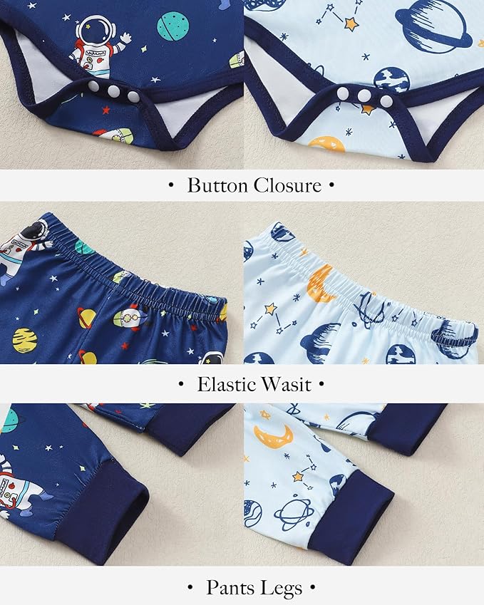 Newborn Baby Boy Clothes Infant Boys Outfits Romper 2-Pack Cute Baby Boy Pants Set Hat 0 3 6 9 12 18 Months