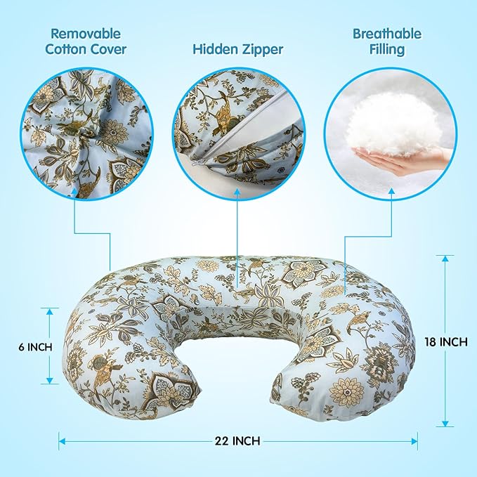 Nursing Pillow, Breastfeeding Pillows with Standard Size Removable Cover, Breast Feeding Pillow with Breathable Filling, Ergonomic Nursing Essentials for Bottle and Breastfeeding- Boho Garden…