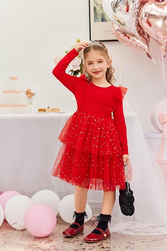 Arshiner Toddler Dress Baby Girls Tutu Tiered Formal Party Sequin Tulle Dresses Fall Winter Clothes for 1-6 Years
