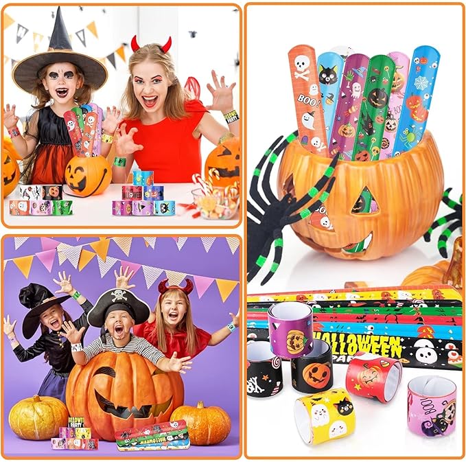 48Pcs Holiday Bracelets Party Favors for Kids Slap Bracelets Holiday Bag Stuffers Treats Non Candy Holiday Goodie Bag Fillers Stuffers Snap Bracelet Party Supplies, PVC Polyvinyl Chloride