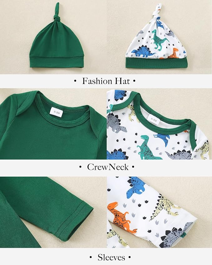 Newborn Baby Boy Clothes Infant Boys Outfits Romper 2-Pack Cute Baby Boy Pants Set Hat 0 3 6 9 12 18 Months