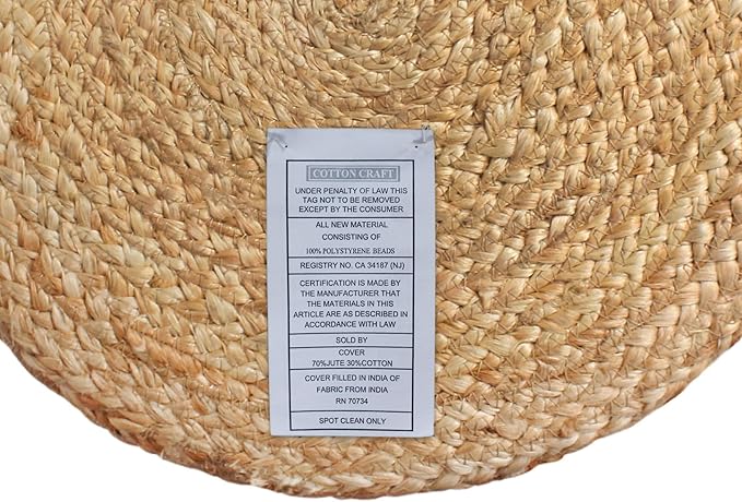 COTTON CRAFT Braided Pouf – Cylindrical Jute Cotton Ottoman - Boho Foot Stool - Bedroom Dorm Family Room Accent Seating – Rustic Decorative Round Pouf – 15 Dia x 16 Height - Natural Black Stripe