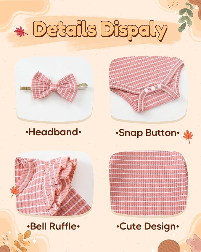 SUNNY PIGGY Newborn Baby Girl Clothes Infant Girls Outfits Ruffle Long Sleeve Romper Pants Set with Headband
