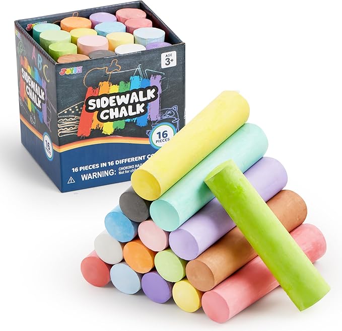 16 PCS Sidewalk Chalks Set Non-Toxic Washable Jumbo Chalk Bulk for Toddlers 1-3, Painting on Chalkboard, Driveway and Playground, Outdoor Activities, Gift for Kids, School Supplies