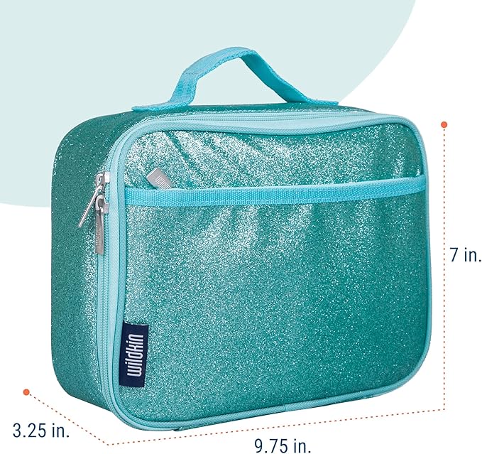 Wildkin Kids Insulated Lunch Box Bag for Boys & Girls, Reusable Kids Lunch Box is Perfect for Elementary, Ideal Size for Packing Hot or Cold Snacks for School & Travel Bento Bags (Blue Glitter)