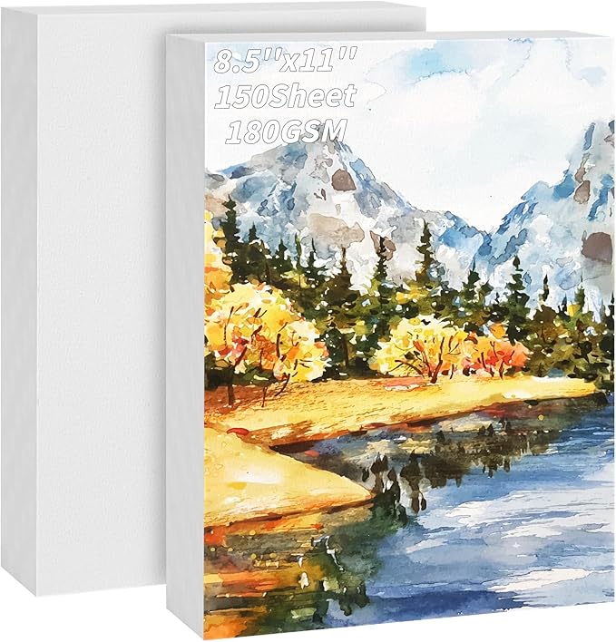 150 Sheets Watercolor Paper Bulk,White Water Color Paper for Kids Child Students Adults Artists Drawing-65LB/180GSM Art Paper-8.5 x 11 inch Painting & Craft Paper, Finger Paints, Watercolor, Tempera