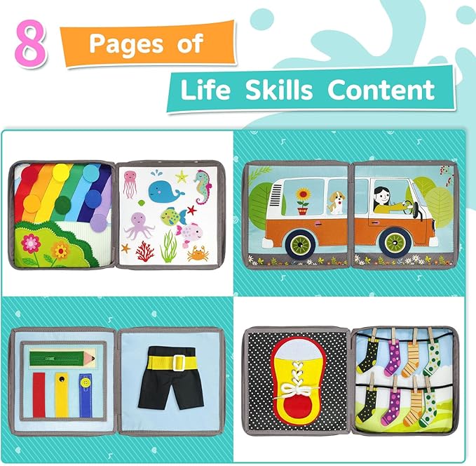 Quiet Book for Toddlers, Busy Book Montessori Toys with Preschool Learning Educational Activities for Boys & Girls,Toddler Book Activity for Car Travel Must Have Trip Essential