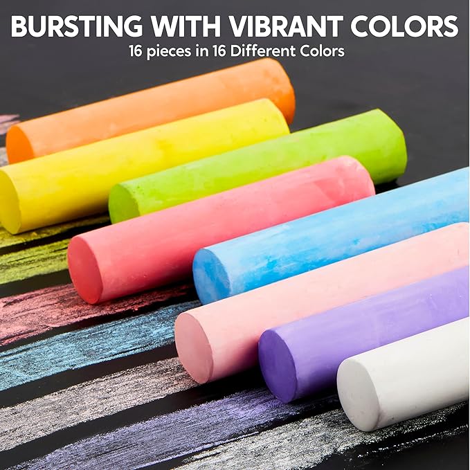 16 PCS Sidewalk Chalks Set Non-Toxic Washable Jumbo Chalk Bulk for Toddlers 1-3, Painting on Chalkboard, Driveway and Playground, Outdoor Activities, Gift for Kids, School Supplies