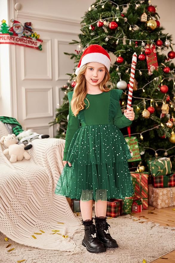 Arshiner Toddler Dress Baby Girls Tutu Tiered Formal Party Sequin Tulle Dresses Fall Winter Clothes for 1-6 Years