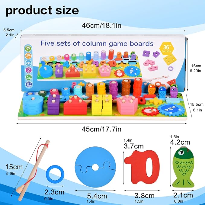 Wooden alphanumeric Shapes Jigsaw Ring Count Classification Toys Math Shapes Building Blocks Toddler Learning Playboard Math Fishing Educational Toys Montessori Educational Toys (color4)